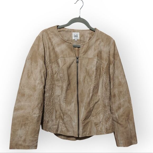 Luii Beige Faux Leather Jacket Size Large - Picture 2 of 10